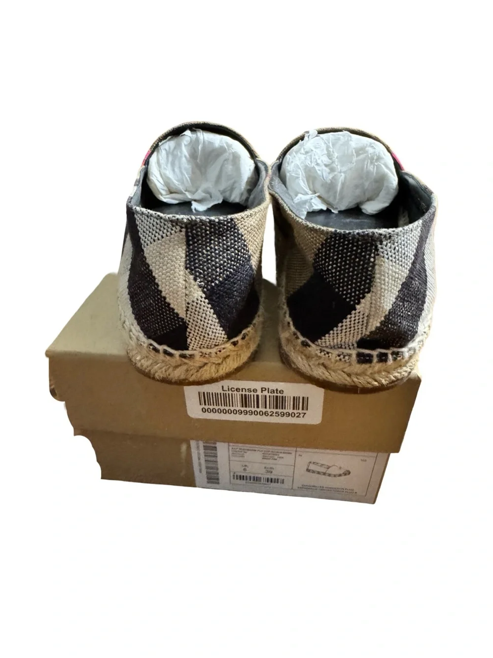 Burberry Neon Pink Tape & House Check Canvas Espadrilles Size 39 W/ Box - Picture 9 of 10